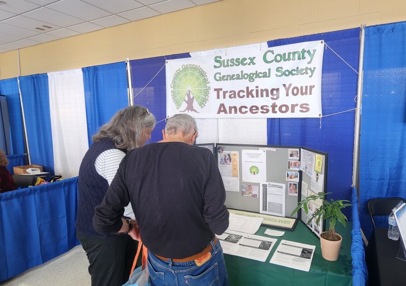 Sussex County Genealogical Society offers an interesting display for 55+ Expo visitors to peruse.